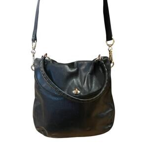 HENRI BENDEL Black Leather Purse Turn Lock Flap Hobo Shoulder Bag READ